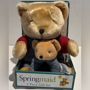 Vintage SPRINGMAID BABY Rattle & TEDDY BEAR PLUSH Gift Set New In Box 1996